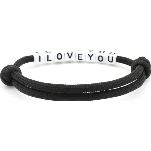 Fashion Jewelry Letter " I LOVE YOU " Black String Telescopic Bracelet For Women And Men