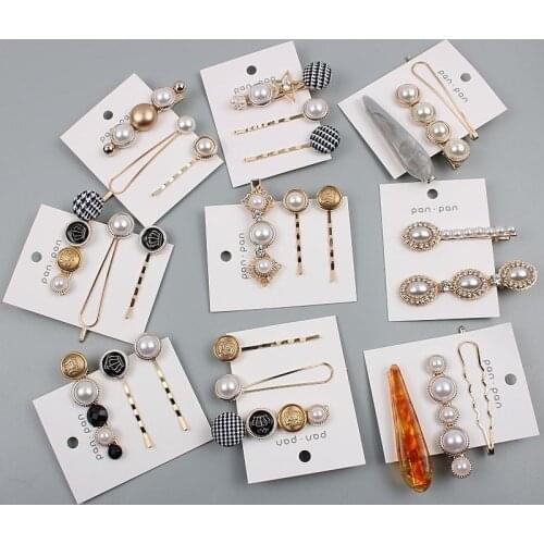 3pcs Pearl Women Hair Barrette Set Fashion Houndstooth Button HairPins Girl Korea Hair Jewelry Hair Clips Hairgrip Ornament