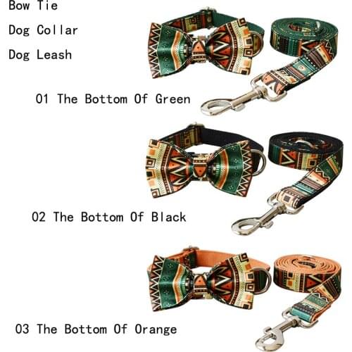 National Wind Bow Tie Dog Collar Dog Leash Engraved Pet Name Retailing Special Ethnic Style Colorful Handmade Soft