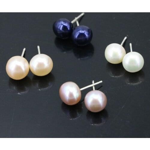 Real Pearl Beads Sterling Stud Earring 8mm Natural Pearls Freshwater Studs Earrings For Women Jewelry Gifts B3432