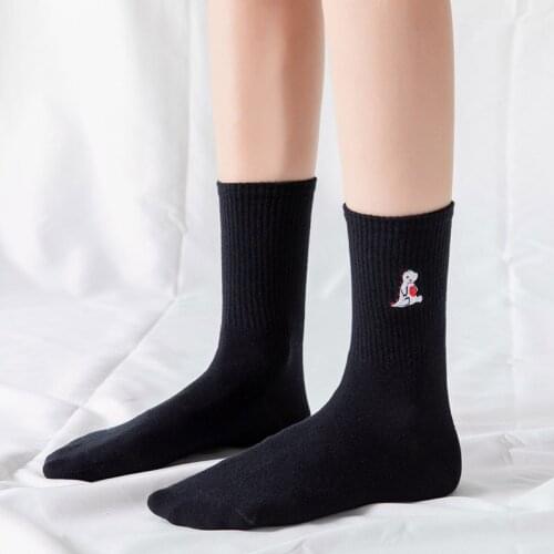 Cartoon Dinosaur Embroidery Socks For Women Candy Color Korea Harajuku Fashion Cotton Socks Female Novelty Happy Ladies Sox