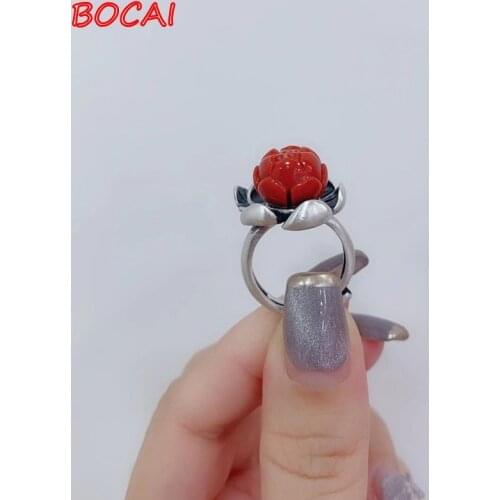 New genuine 925 sterling silver southern red lotus ring female opening atmosphere wishful Chinese style ring jewelry