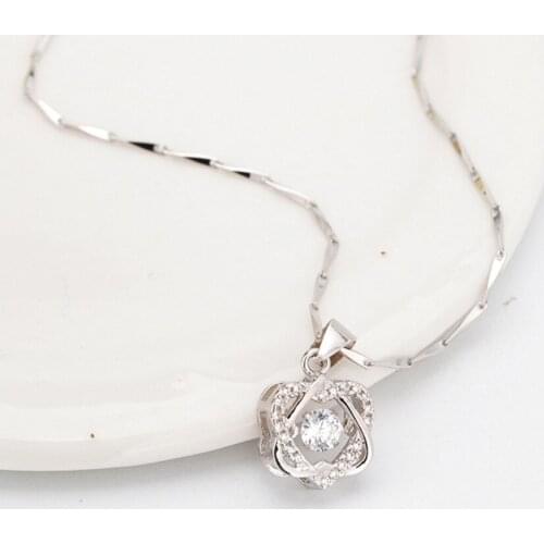 New Luxury Crystal CZ Double Heart Pendant Silver Color Choker Necklace Chain Necklaces For Women Wedding Jewelry Gifts B0023