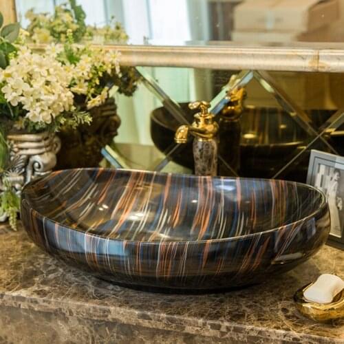 Oval Europe Vintage Style Ceramic Art Basin Sinks Counter Top Wash Basin Bathroom Vessel Sinks wash basin sink