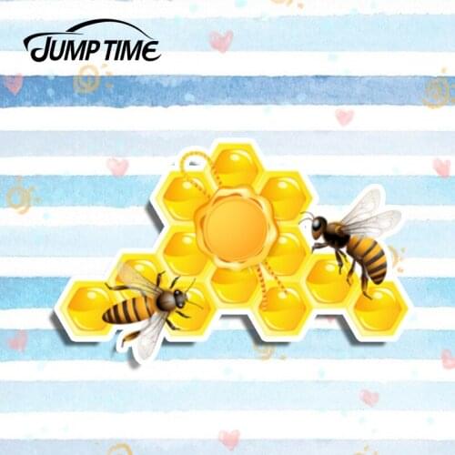 Jump Time 13cm x 8.1cm Funny Car Sticker Honeycomb Vinyl Stickers Bee Decal Laptop Travel Luggage Waterproof Accessories