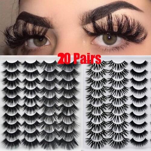 20 Pairs 3D False Eyelashes Imitation Mink Handmade No Cruelty Natural Long Soft Cross Thick Eyelashes Extension Makeup Tools