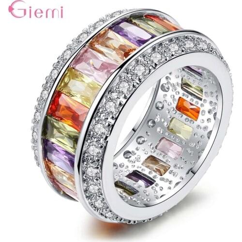 Luxury Brand Bling Jewelry Rainbow Cubic Zirconia CZ Engagement Rings For Women Colorful Cubic Zirconia CZ Eternity Ring