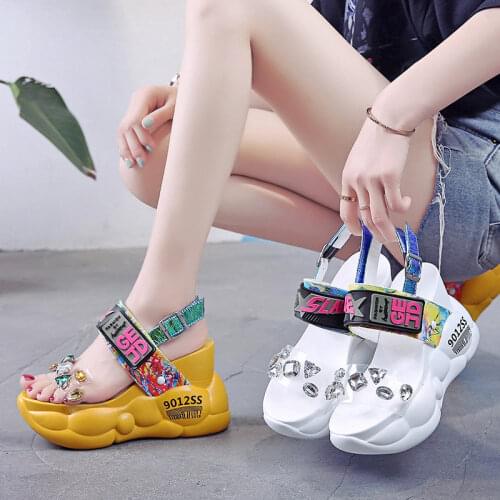 Women White Yellow Platform Sandals 2021 Summer New Chunky Wedges High Heels Transparent PVC Crystal Peep Toe Female Shoes