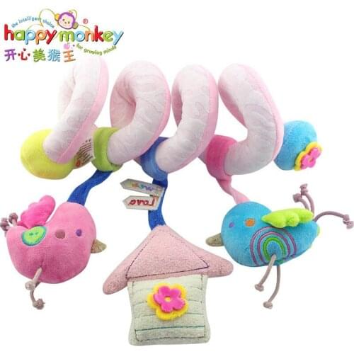 Happy Monkey 22cm Baby Rattles Infant Doll Baby Crib Stroller Toy 0+ months Plush Birds Musical Newborn Hanging Bed Around Play