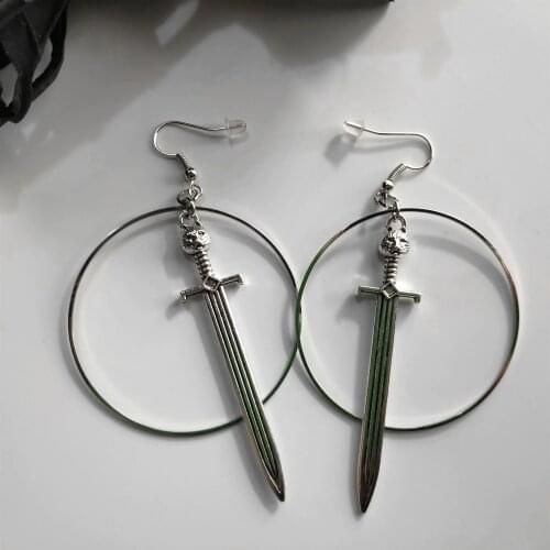 Sword Hoop Earrings Warrior Large Cat Sword Earrings with Hoops silver color Gothic Classic gifts for women Jewelry gift 2020
