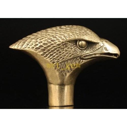 SHUN Copper Brass Grandpa Good Lucky Chinese Vintage Old Brass Eagle Cane Walking Stick Head Handle Decoration