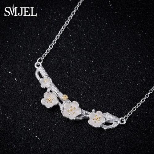 SMJEL New Cherry Blossom Flower Necklace Women Natural Flower Plant Pendants Necklaces Wedding Jewelry Gifts SYXL091