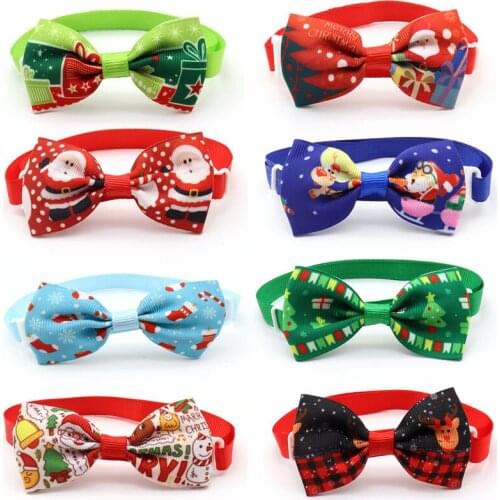 100pcs Pet Grooming Products Christmas Pet Cat Dog Bow Ties Snowman Santa Dog Bowties Holiday Dog Accessories