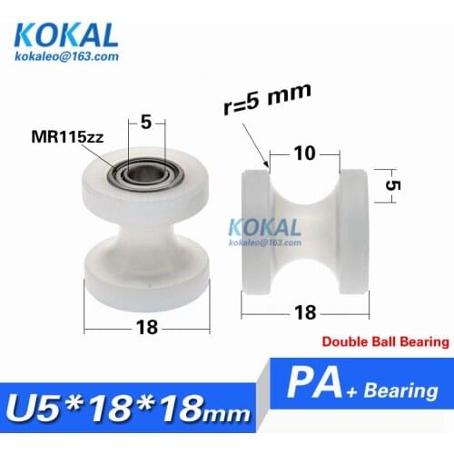 [U0518-18]Free shipping 10PCS pipelining ball bearing MR115zz pulley wheel 5*18*18mm white guide wire grooved ball pulley wheel