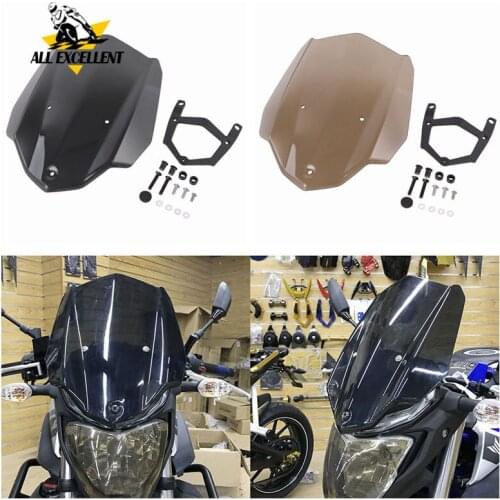 Smoke color and black color moto Windscreens Wind deflector Screen For YAMAHA MT03 MT 03 2016 WITH Mounting Bracket Windshield