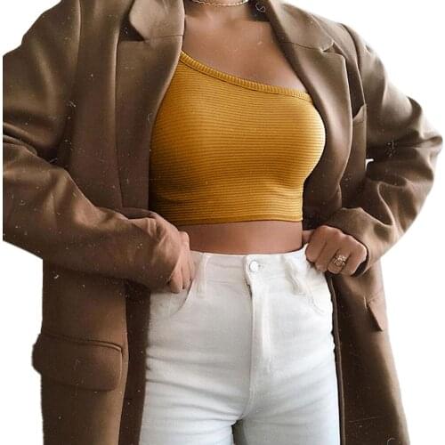 Womens Fashion Summer Irregular Sleeveless Single Shoulder Camisole Sexy Solid Color Slim Vest