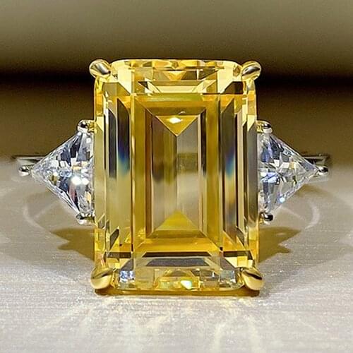 10 Carats Big Austrian Crystal Citrine Gemstones Diamonds Rings for Women 18k White Gold Filled Jewelry Bague Party Accessory