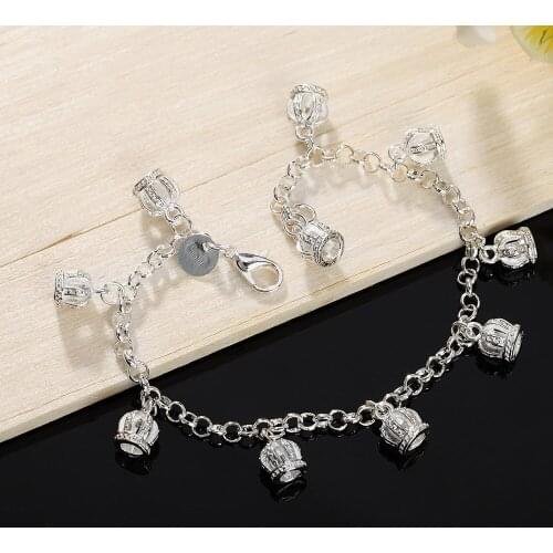 Hot elegant crown chain charms 925 sterling silver Bracelet for woman fine fashion jewelry Wedding party Popular Christmas gifts