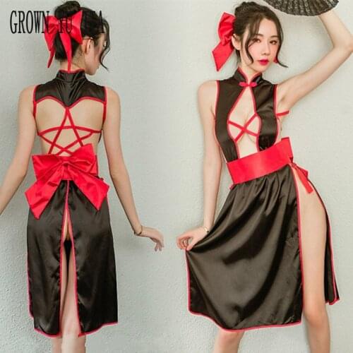New Erotic Devil Lingerie Hot Cosplay Costume Maid Uniform Temptation Sexy Bandage Cheongsam Dress Porno Witch Qipao Sex Skirt