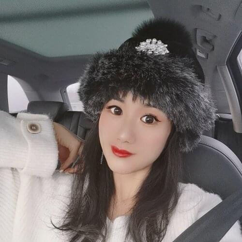 Winter to keep warm hat female rabbit fur knitted hat fashion bomber hats for women