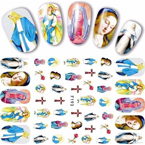 1 sheet Jesus Madonna Maria adhesive nail art decorations stickers beauty acrylic manicure cross decals F191234