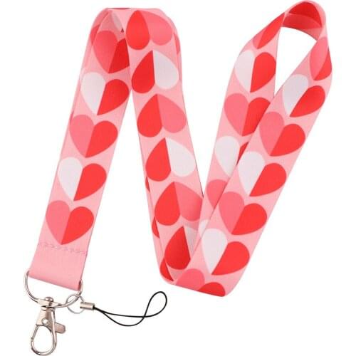 2021 New Design 1 Piece Top Quality Red Love Heart ID Card Badge Holder Fashion Keychains Neck Lanyard Mobile Phone Strap