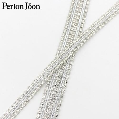 1 yard flashing silver string with silver rhinestone trim crystal chain DIY hot fix in wedding decoration accessories TR135