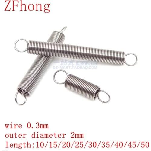 10Pcs 304 Stainless Steel Dual Hook Small Tension Spring Hardware Accessories Wire Dia 0.3mm Outer Dia 2mm Length 10-50mm