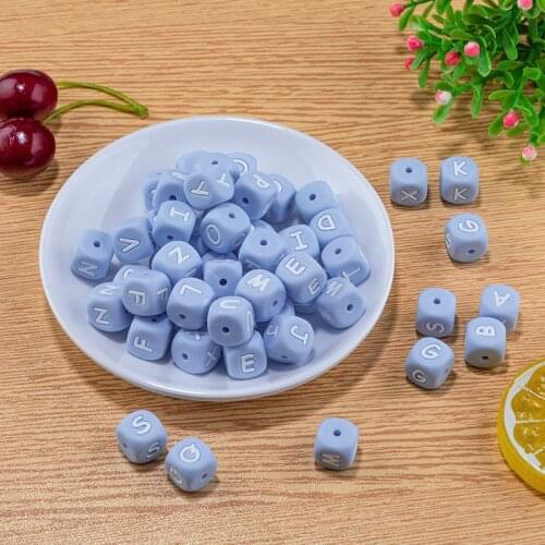 Light blue Silicone letter beads Alphabet English SIlicone DIY Baby Teether Bead 12mm BPA FREE