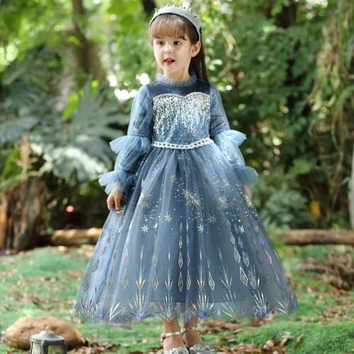 Girls Frozen 2 Costumes Kids Halloween Birthday Princess Party Fantasia Dresses Children Velvet Long Sleeve Winter Sequin Dress