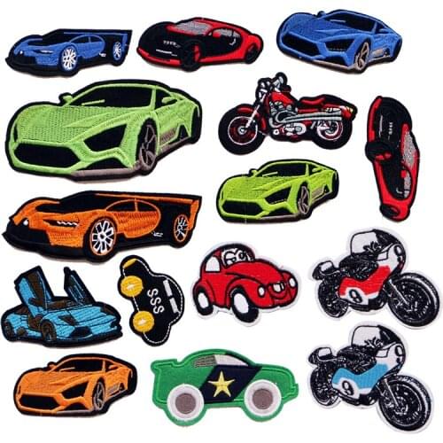 2 Pcs Car, Motorcycle Racing Truck Repair Iron Cartoon Badge Embroidery Sticker Cloth DIY Childrens Boys Sewing Decals A Lot