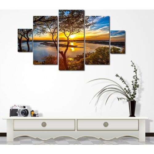 5PCS/Set NO Frame Sunset Lake Landscape Art Poster Painting Art For Living Room Modern Home Decoration