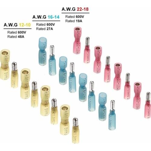 60PCS 10-22AWG Heat Shrink Bullet Terminal Female Male Electrical Wire Connectors Splice Crimp Terminals Waterproof Assortment