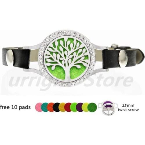 Diffuser Bracelet Pu Leather twist screw Essential Oil 25mm locket for Women kids Aroma Bracelet 10pads Bear MAMA tree of life