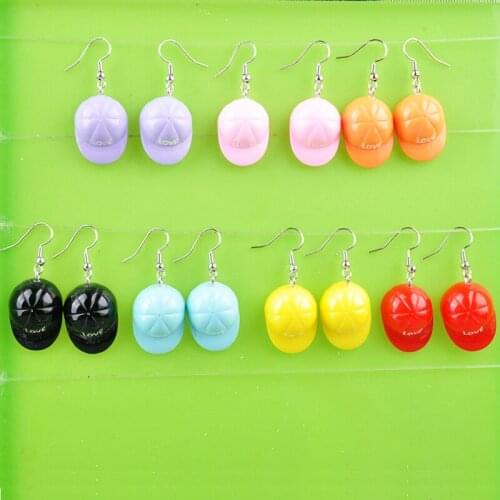DIY fashion girl resin love baseball cap hat earrings drop dangle earrings apple earing jewelry women boutique bijoux ornament