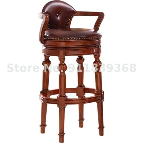 European Style Solid Wood Bar Chair Back Rotation Light Luxury Family High Stool Bar Stool Bar High Chair