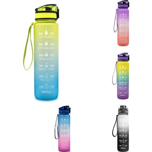 32OZ Leakproof BPA Free Drinking Water Bottles with Time Marker Straw Sports Gym Bottles Hiking Camping Drink Bottle
