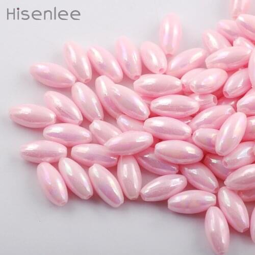 Hisenlee 6*12mm 100 pcs light pink Lovely Acrylic Ellipse Lustrous and beautiful Grain shape DIY Hand chain making beads