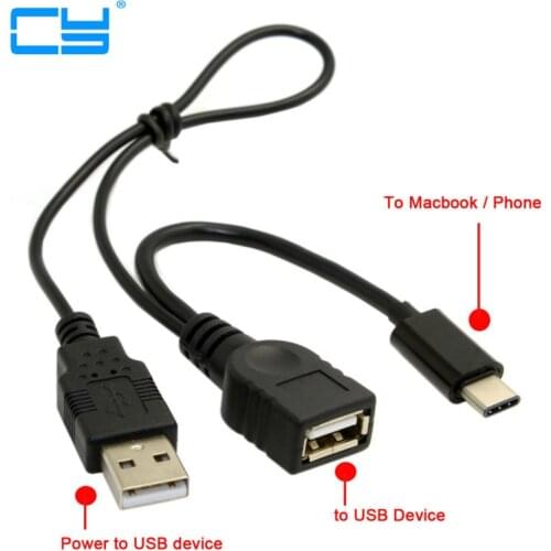 USB-C Type-C USB 3.1 to USB 2.0 Female OTG Data Cable with Power for Cell Phone & New Macbook Pro