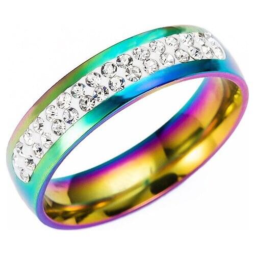 Rainbow Colour Stainless Steel Rings For Women Shiny Cubic Zirconias Design Fashion Brand Wedding Jewelry Lovers Rings Bijoux