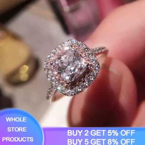 YANHUI Silver 925 Ring Cute Pink Crystal Zircon Engagement Ring Accessories Lovers Gift Anniversary Silver 925 Jewelry XR070