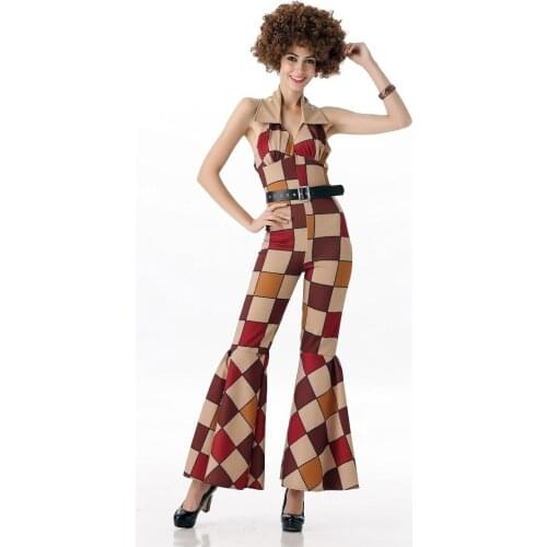 Free Shipping Halloween Costume New Arrival 70s Vintage Disco Jumpsuit Costume