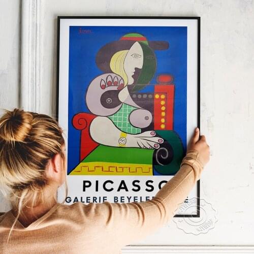 Cubism Artist Pablo Picasso 1967 Vintage French Exhibition Poster, Animation Figure Watercolour Prints, Kids Room Wall Art Decor