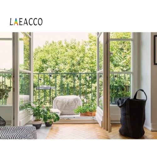 Laeacco Modern Room Balcony Door Bulb Wooden Floor Interior Scenic Photographic Background Photo Backdrop Photocall Photo Studio