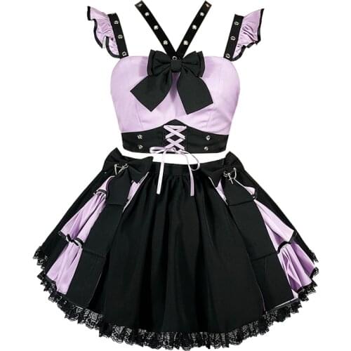 Summer Japanese Harajuku Bowknot Dating Sweet Girl High Waist Skirts Fashion Lolita Mini Kawaii Cosplay Hot Girl Set