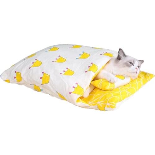 65*50CM Soft Dog Cat Bed Removable Print Pet Sleeping Bag Winter Warm Cute Puppy Nest For Small Pet