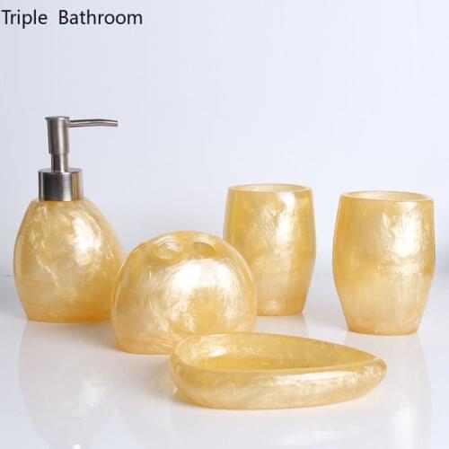 European Pearl Texture Five Piece Set Resin Bathroom Accessories Set Gargle Cup Soap Dispenser Toothbrush Holder Soap Dish