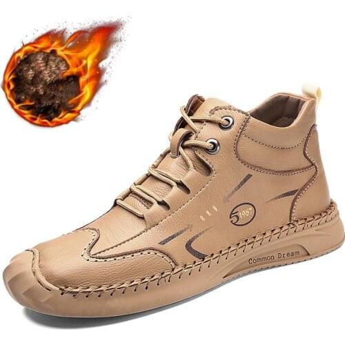 New Autumn Mens Boots High Quality Mens Snow Boots Handmade Leather Men Ankle Boots Outdoor Non-slip Mens Shoes Size 39-48