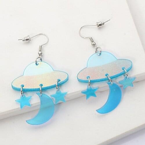 Origin Summer Glitter UFO Star and Moon Pendant Earrings for Women Bling Bling Resin Arcylic Tassel Dangle Earrings Pendientes