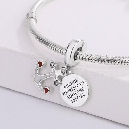 Fashion 925 Sterling Silver Zirconia Anchor Charms Dangle Charm Bracelet Necklace DIY Jewelry Making For Pandora
